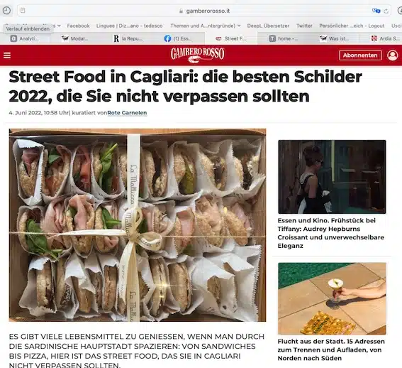 Bildschirmfoto Gambero Rosso Street Food in Cagliari Deutsch